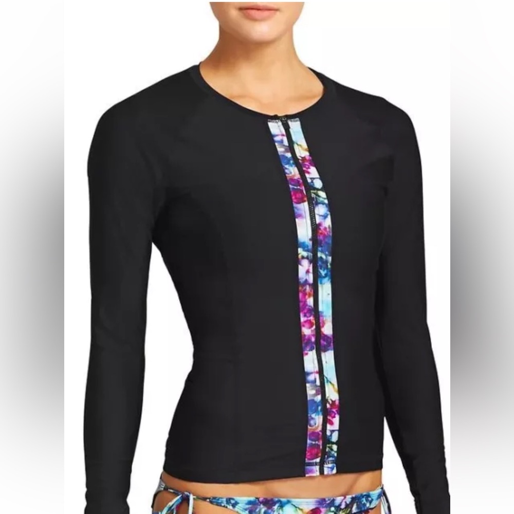 Athletes Floral Fade Black Full Zip UPF Rashguard Swimwear
